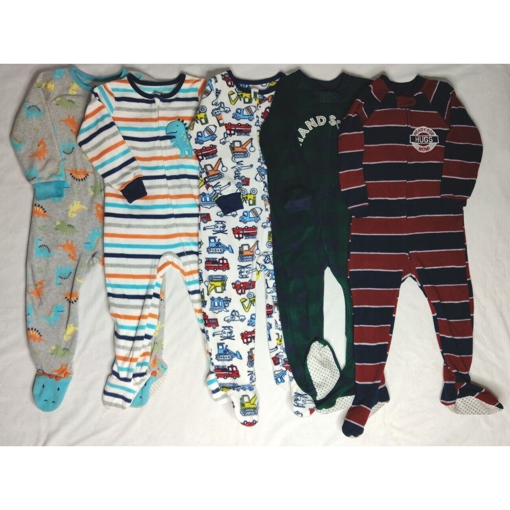 Absorba & Children Place Boys Size 4 & 4T Fleece One Piece Pajamas Pjs  5 Lot